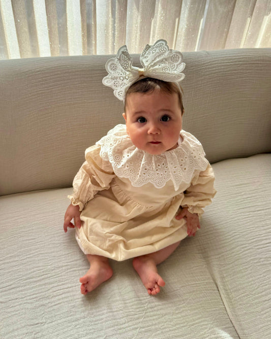 Brode Yakalı Çiçekli Sarı Elbise